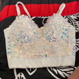 White glitter/Shinny Crop top